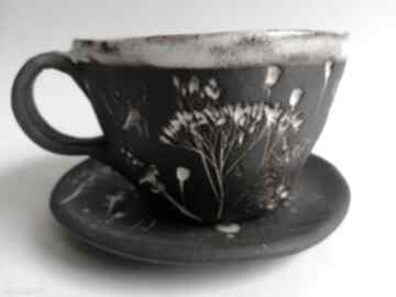 Komplet "biało na czarnym " 2 ceramika eva art rękodzieło, filiżanka z gliny, do kawy