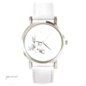 pudrowy róż - złoty zegarki yenoo zegarek, bransoletka, skórzana, lilia, kwiat