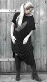 Liść maxi asymetryczna motyw kimono czarna sukienka efektowna