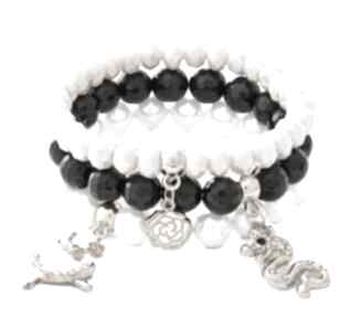 White pearl, black onyx & cream crystal set lavoga perła, onyks, kryształki, wąż, baletnica
