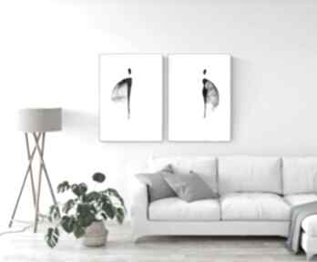 Zestaw 2 50x70 cm malowanych plakat - elegancki minimalizm art krystyna siwek obraz ręcznie