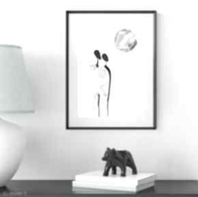 Grafika A4 malowana ręcznie, abstrakcja, styl skandynawski, czarno biała, 2695556 art krystyna
