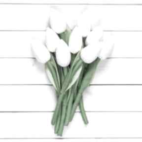 Tulipany biały bawełniany bukiet dekoracje myk studio, rocznica, prezent, kwiaty