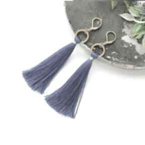 Kolczyki boho cobalt ilovehandmade długie, wiszące, z chwostami, niebieskie