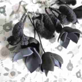 leciutkie czarne fiolet granat ruda klara kwiaty, boho, frida, kolczyki, etno, folk