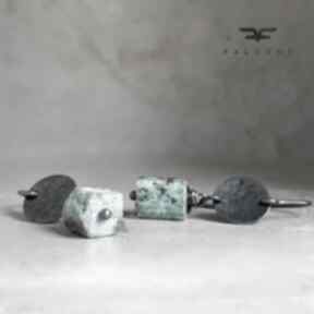 Srebrne - naturalny turkus, oksydowane srebro, kamieniami nowoczesne kolczyki - nieregularne