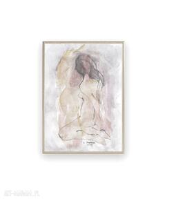 Oprawiony szkic, kobieta do sypialni, nowoczesny obraz malowany akt annasko akwarela, grafika