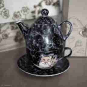 Zestaw do herbaty - tea for one galaktyczne lisy ceramika pracownia szafran prezent dla niej
