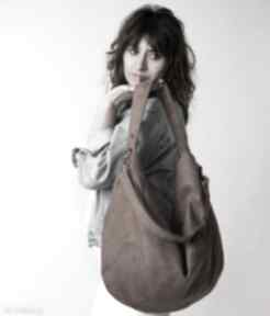 Brązowa torba worek z zamszu ekologicznego torebki bags philosophy, workowata, na weekend