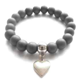Bransoleta matt graphite&gold heart camshella serce, perły, zawieszka, charms