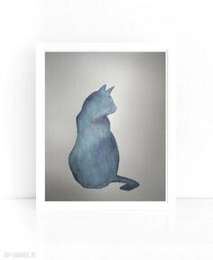 Niebieski kot akwarela formatu 18x24 cm paulina lebida, abstrakcja