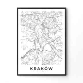 Plakat mapa krakowa - format A4 plakaty hogstudio, do domu, wnętrza, czarno biały