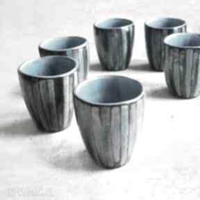 Czarki ceramiczne turkusowo czarne 8 sztuk kubki edyta marszalek, kubek, herbata, paski