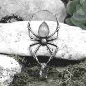 wisiorek kamień księżycowy #346 metal earth pająk, miedziany, wisior vintage, z pająkiem