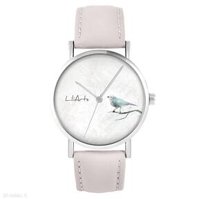 Zegarek - turkusowy ptaszek pudrowy róż, skórzany zegarki