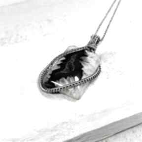 Kryształowa druza agatu naszyjniki jan art, wire wrappe, srebrny wisiorek, agat
