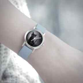 mały - czarny kot, noc, niebieski zegarki yenoo zegarek, silikonowy pasek, grafika autorska