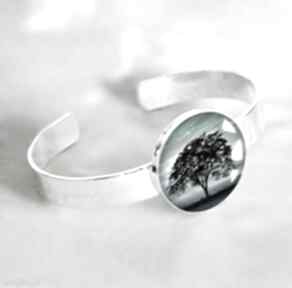 nowoczesna piękna bransoleta z grafiką za szkłem kolor jak srebro gala vena srebrna, szklana