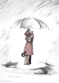 "zakochanym parasol sam się trzyma" akwarela artystki adriany laube - miłość, zakochani