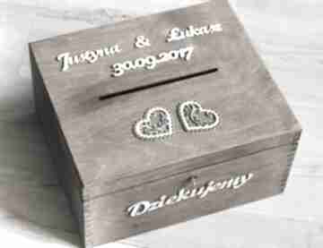Pudełko z kluczykiem - 2 serca ślub biala konwalia drewno - koperty - eko
