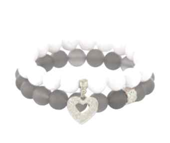 Light pink jade with gray agate set jadeit agat serce koralik