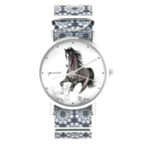 Zegarek - brązowy koń niebieski, kwiaty zegarki liliarts zegarek