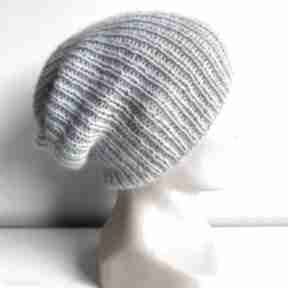 Handmade aurea 100% baby merino plus moher i jedwab 11 07 błękitny stalowy nitkowe love czapka