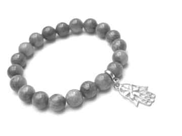 Grey hamsa marmur metal kamienie bransoletka wykonana naturalnych