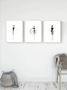 Zestaw 3 obrazków A4 namalowanych ręcznie, abstrakcja, elegancki minimalizm art krystyna siwek