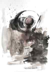 "wróżenie z fusów kawy" akwarela dodatkiem piórka artystki adriany laube - obraz A3 art