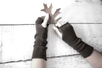 Mitenki brązowe rękawiczki hermina wełniane, bez palców, zimowe dodatki, prezent dla pań