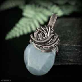 Wisiorek wire wrapping z agatem wisiorki blue pearl art, miedziany, agat, kamieniem