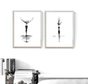 Zestaw 2 oryginalnych grafiki czarno białych A4, abstrakcja, elegancki minimalizm art krystyna