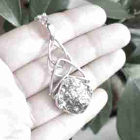 Surowość pirytu nori naszyjnik z pirytem, surowy srebro, kamień, wire wrapping