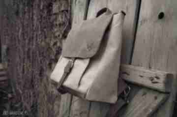 Plecak teczka włóczykij orzechowa skóra lniany brezent czajkaczajka - unisex, plecako torba