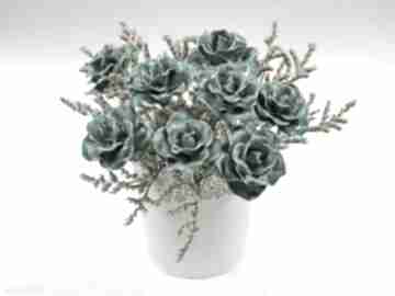 Ceramiczna niebiesko turkusowa róża, kwiat wiecznie żywy dekoracje agnes art studio, prezent