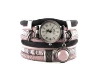 Zegarek bransoletka w stylu boho, czerwono - granatowy zegarki megi mikos, z owijany, szeroka