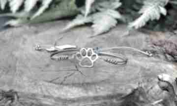 Łapa łapka - bransoletka, srebro rodowane pasją i pędzlem makrama, pies, kot, sznurkowa, 925