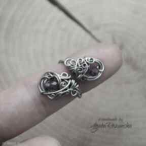 Pierścionek regulowany ametysty, wire wrapping stal chirurgiczna