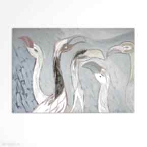 Obraz oryginał na płótnie 100x70 cm - flamingi gabriela krawczyk, ręcznie malowany, ptaki