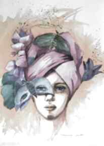 "różowy turban" akwarela artystki adriany laube - portret art - twarz - ćmy