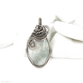 Wire wrapping miedź. Z kamieniem: agat - dla niej, prezent wisiorki blue pearl art