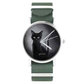Zegarek - czarny kot, noc zielony, nylonowy zegarki yenoo