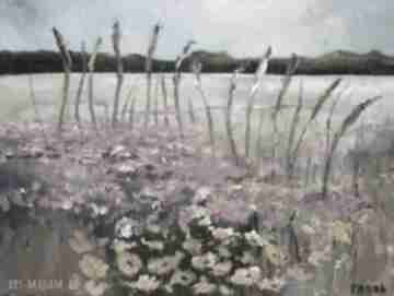 Obraz na płótnie - letnia 40x30 cm paulina lebida łąka, kwiaty, akryl, fiolet