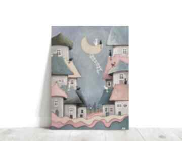 Bajkowe miasteczko kotków obraz arylowy formatu 30x40 cm paulina lebida - domki, akryl