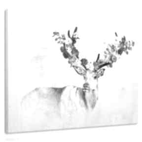 drukowany na płótnie z kwiecistym porożem 120x80cm ludesign gallery obaraz z jeleniem, czarno