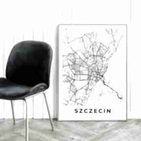 Mapa szczecina szczecin plakat, grafika, duży, biało czarny