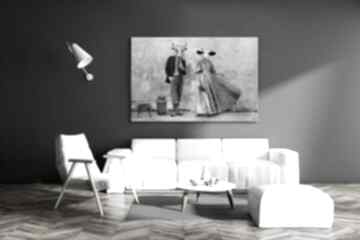 Rodzina krów w stylizacjach vintage - nowoczesny obraz drukowany na płótnie 120x80cm ślub