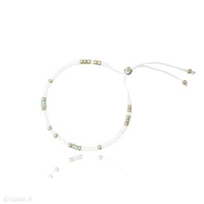 Bransoletka minimal - white and green ilovehandmade, delikatna, koralikowa