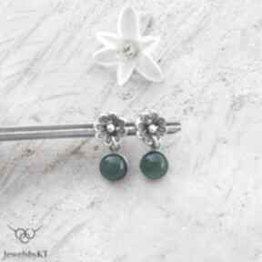 Zieloność na kwiatkach - kolczyki jewelsbykt srebrne, krótkie romantyczne, kwiatki, co dzień